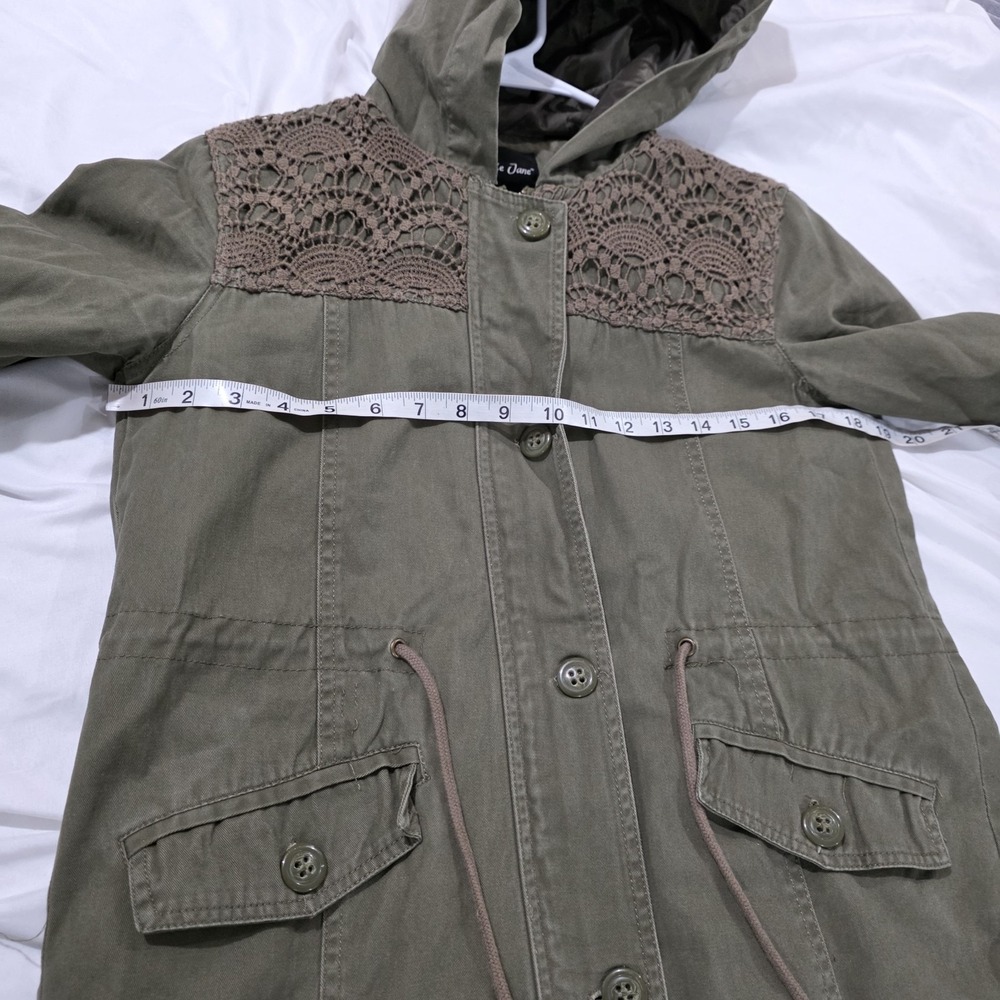 Y2K Womens Military Style Jacket Size Small Green Floral Lace‎ Cinch Waist Army - Picture 6 of 9